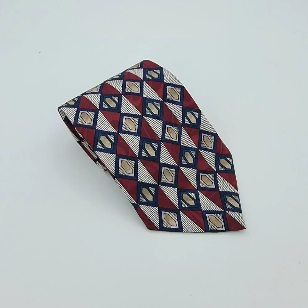 Golswold Collection Geometric men's Necktie Silk Silver, red size 57 x 4